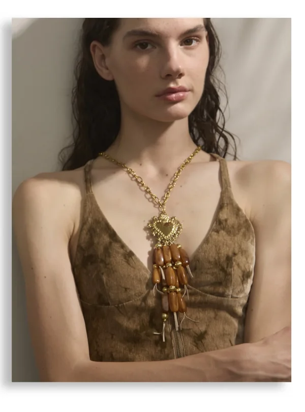 collier pendentif bois style ethnique