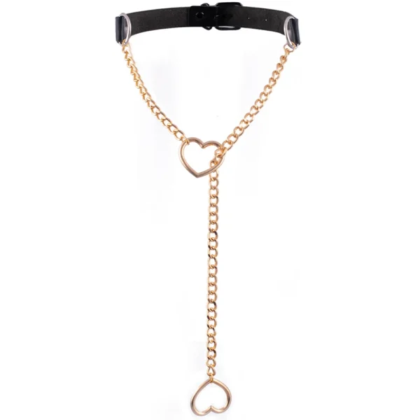 collier cuir chaîne doré cœur