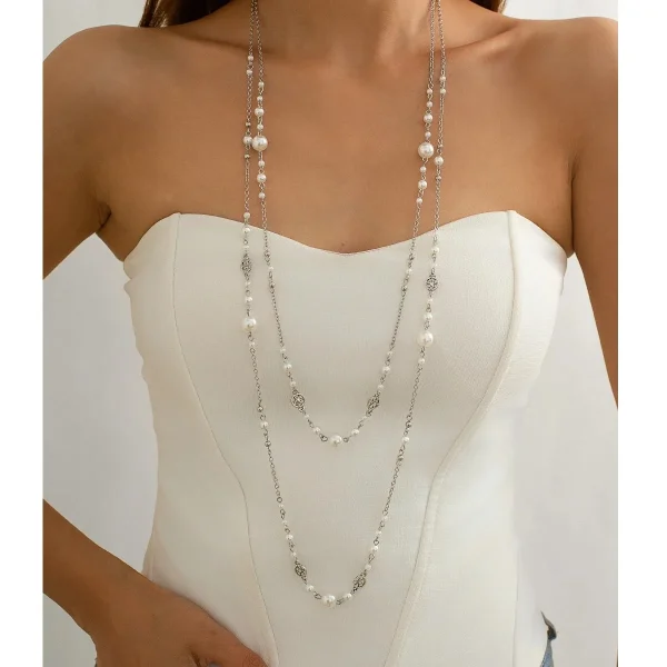 collier argenté femme avec perles