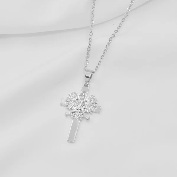 Mon collier femme Collier Acier Croix motif Aigle Argenté