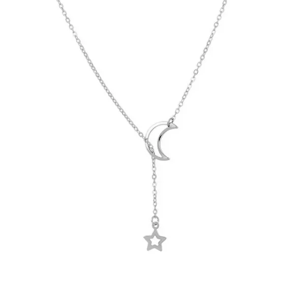 collier Y étoile et lune argenté