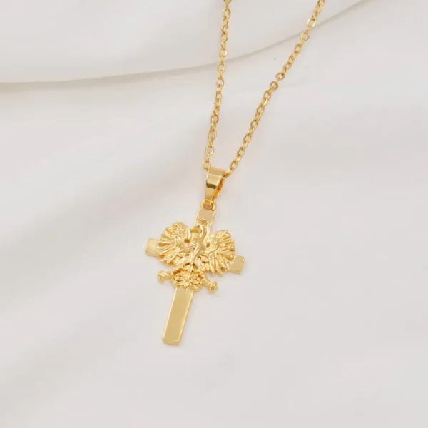 collier acier croix aigle doré
